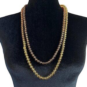 Long Beaded Necklace Honey Amber Brown Ombre 58 Inch Length